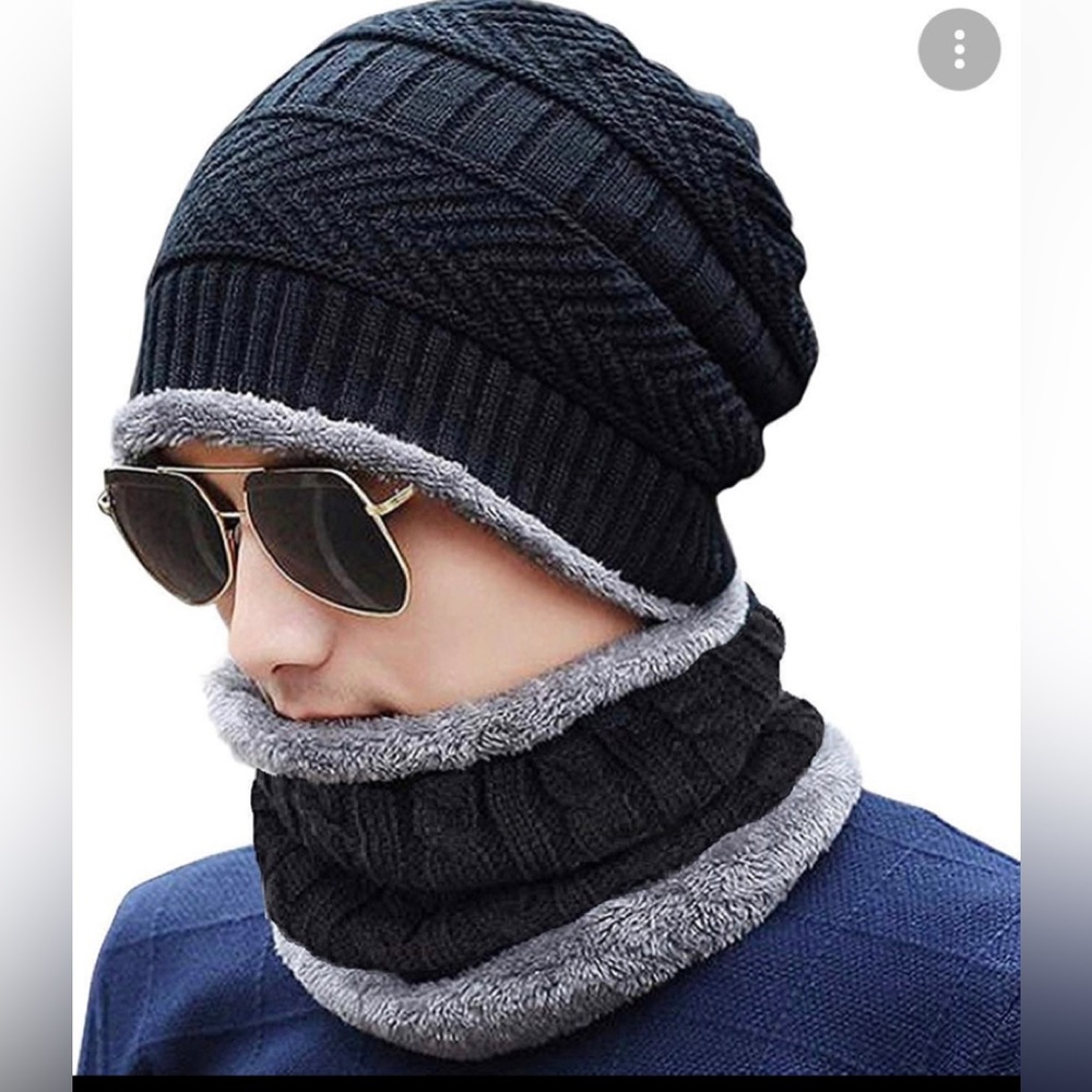 - Winter unisex Beanie Hat Neck Scarf Set - New